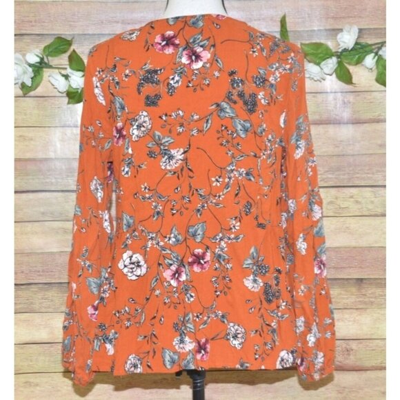 Cute Altar'd State Boho Fall Orange Long Balloon Sleeve Tunic Top Size M Floral - Picture 6 of 10